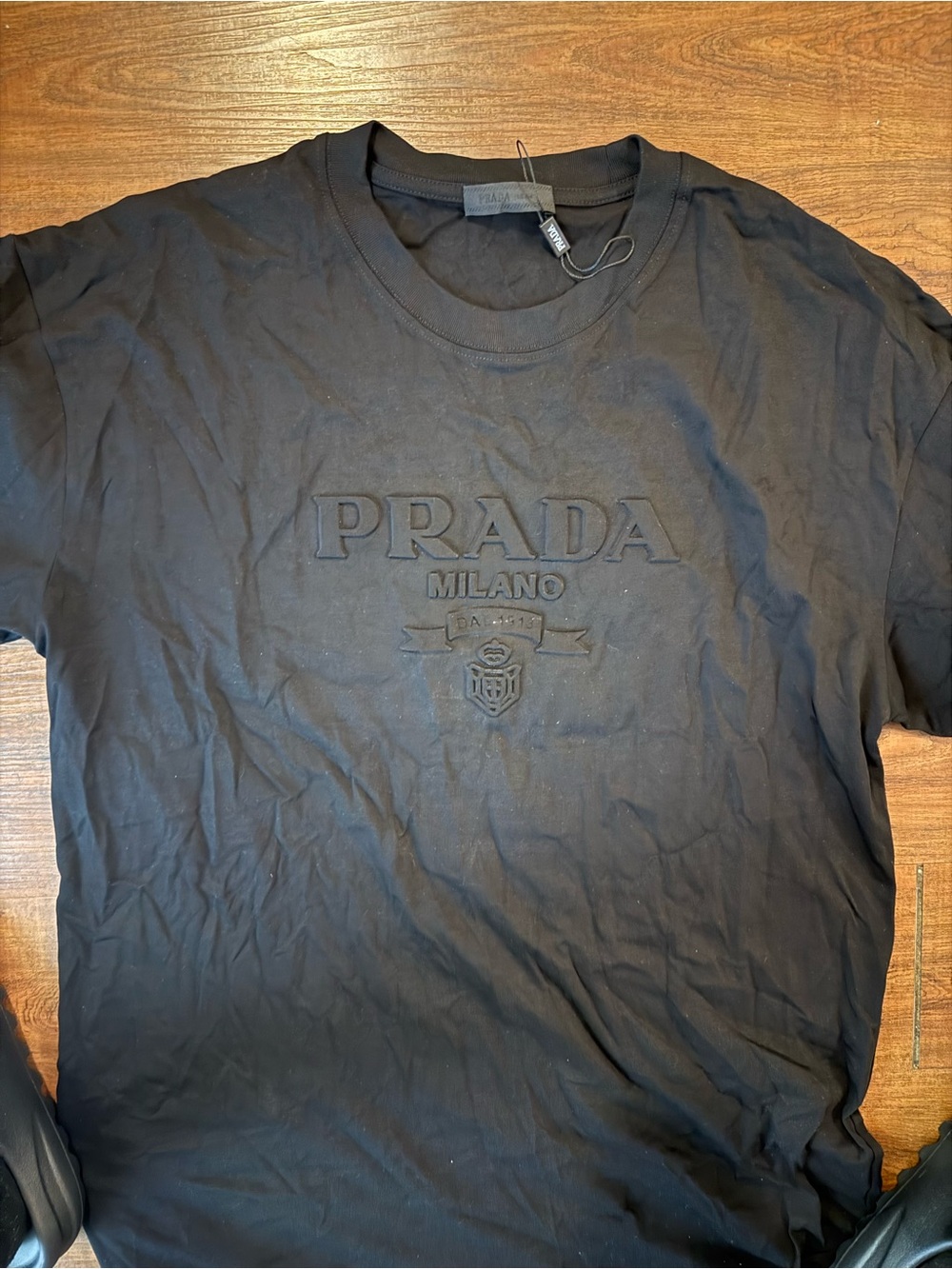 Prada Black Embossed Logo Crewneck Tee (R3P)